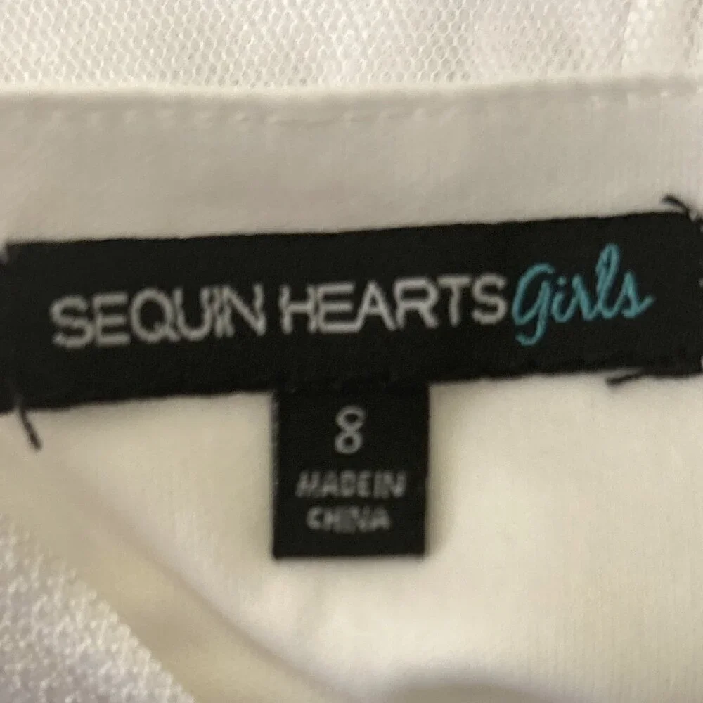 Sequin Hearts SZ8 White Sheer Mesh Overlay Dress w/Navy Wedding Dressy Formal